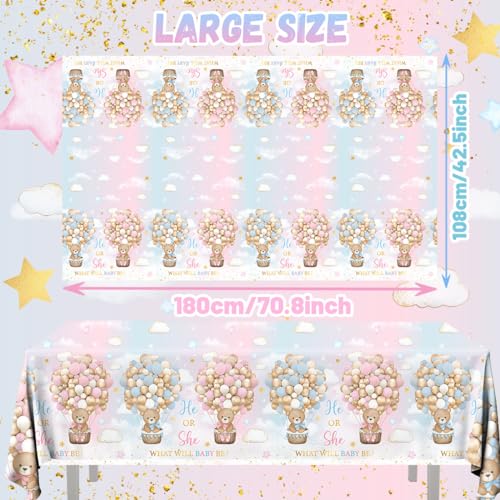 Image of Teddy Bear Gender Reveal Decorations, 3Pcs Bear Tablecloths Pink BlueTablecloths for He or She Gender Reveal Party Favors