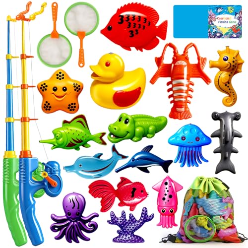 Image of CozyBomB™ Magnetic Fishing Toys Game Set for Kids | Water Table Bathtub Kiddie Pool Party Pole Rod Net, Outdoor Plastic Floating Fish, Toddler Bath Color Ocean Sea Animals Birthday Gift Age 3-5 6 4-8