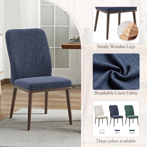 Image of Stylish Dining Chairs Set of 2, Upholstered Parsons Dining Room Chair with Nailhead Trim, Kitchen Room Chair with Thick Cushions and Wood Legs, Modern Contemporary, Blue