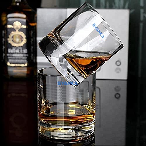 Image of SYANKA Italian Premium Scotch and Whiskey Glasses Set of 2 - Lead Free Old Fashioned Rounded Whiskey Tumbler Perfect for Bourbon, Liquor and Cocktail Drinks, 310 ML