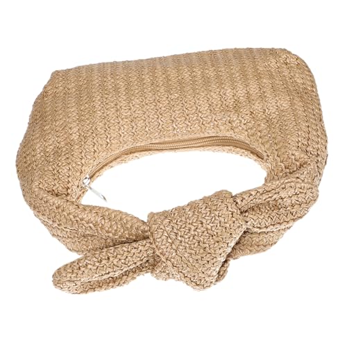 Hemobllo Bolso de Mano de Poliéster para Mujer Diseño de Rafia Gran Capacidad Bolso Playa Verano Color Albaricoque Resistente y Versátil para Vacaciones y Diario