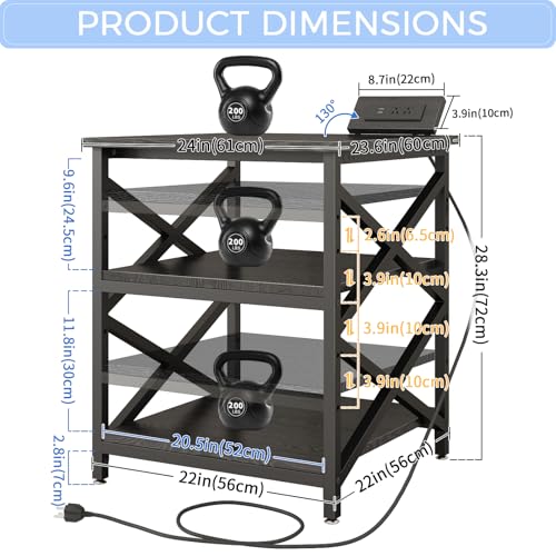 Image of METYERRY 24 inchx23.6 inch Large Printer Stand with Power Outlet, 3 Tier Cart