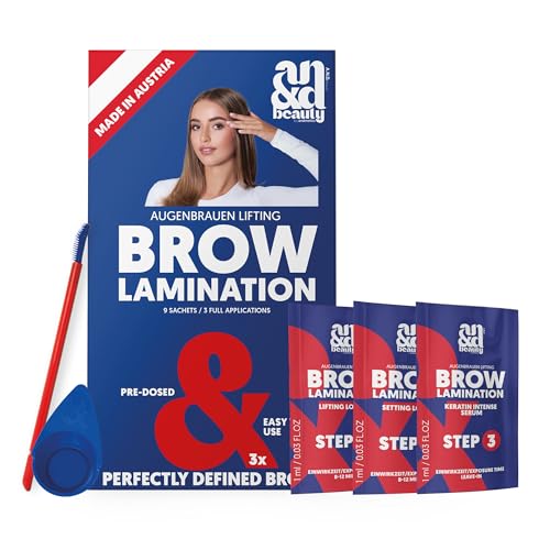 ANDBeauty Brow Lamination Kit – Juego de lifting de cejas para el hogar – 3 aplicaciones, sobres pre-porciones – Resultados profesionales de larga duración hasta 4 semanas – Fabricado en Austria