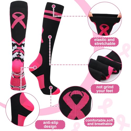 Foaincore 60 Pairs Breast Cancer Socks Bulk for Women Pink Ribbon Football Knee High Socks Breast Cancer Awareness Accessories Athletic Softball Volleyball Sport Gifts4