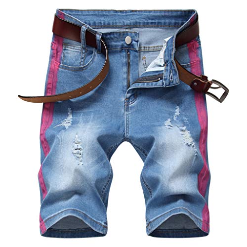 LATINDAY Men's Casual Denim Ripped Mid Waist Distressed Jeans Shorts Hole Cut-Off Short