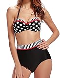 Women's Retro Polka Dot High Waist Bikini Set Swimsuit Push Up Swimwear Black XL
