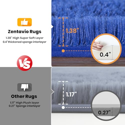 Zentavio Navy Blue Area Rugs for Living Room Boys Rugs for Bedroom 9x12 Large Shag Washable Carpet Soft Furry Fluffy Aesthetic Kids Playroom Rugs for Teen Home Decor