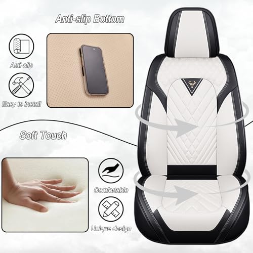 Image of Car Seat Covers for Chevrolet Equinox 2005-2026, Premium Nappa Leather Waterproof & Anti-Slip, Full Coverage Customized fit Chevrolet Equinox Seat Covers Front Set (2 Seats Standard,Black-White)