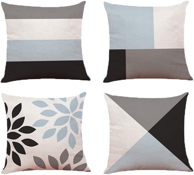 LIENJAER 4pc Linen Cotton Pillowslip Household Pillowcase Rustic Delicate Unique Throw Pillow Cover Square Pillowcae for Office Wedding Home (45 x 45cm)