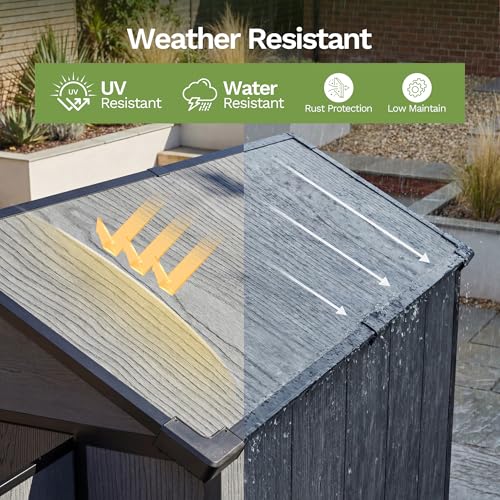 Image of Devoko 4x6 FT Plastic Outdoor Storage Shed with Floor, Outdoor Resin Shed with Lockable Door, Sloped Roof & Vent, Versatile Tool Shed for Patio Lawn Backyard, Deep Grey