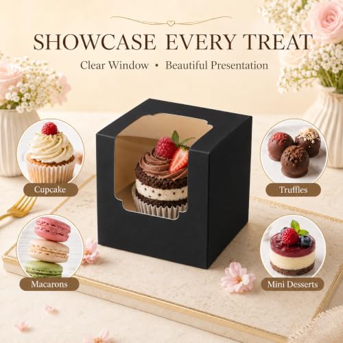 Image of BOOMIBOO 75 Pack Individual Cupcake Containers, Cupcake Boxes with Window
