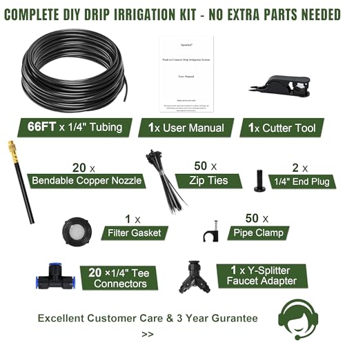 Image of 66FT Drip Irrigation System Kit Dual-Zone Garden Atomizing Watering System with 20 Copper 360 Adjustable Bendable Nozzles, Y-Splitter, Leak-Proof 1 /4 inch Misting System for Garden Greenhouse Raised Beds