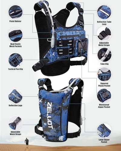 Image of Zelvot Running Vest with 2L Water Bladder, Hydration Backpack, U.S. Design Patent, Lightweight Hydration Pack with Gear Holder, Reflective Chest Pack for Men Women