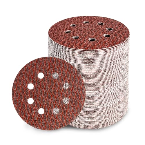 GEOGIEEW 90 unidades de papel de lija de velcro de 125 mm, grano 40, 8 agujeros, juego de discos abrasivos rojos para lijadora orbital