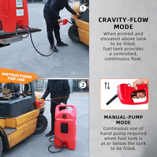 34 Gallon Portable Gas Fuel Tank Container Caddy with LE Fluid Transfer Siphon Pump and 10 foot Delivery Hose for Boats, Cars, Motorcycle, Lawn Mowers, ATVs, Red (130L)