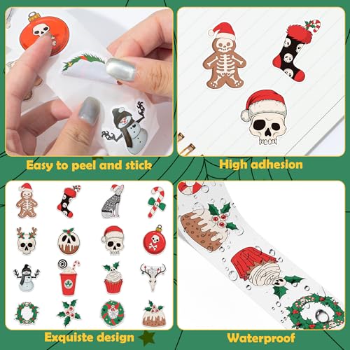 Image of Horror Christmas Roll Sticker - 1000 Pcs Spooky Santa Scary Xmas Stickers Rolls, 16 Designs for Water Bottles, Laptops, Party Decor, Unique Festive Gift for Halloween and Holiday Lovers