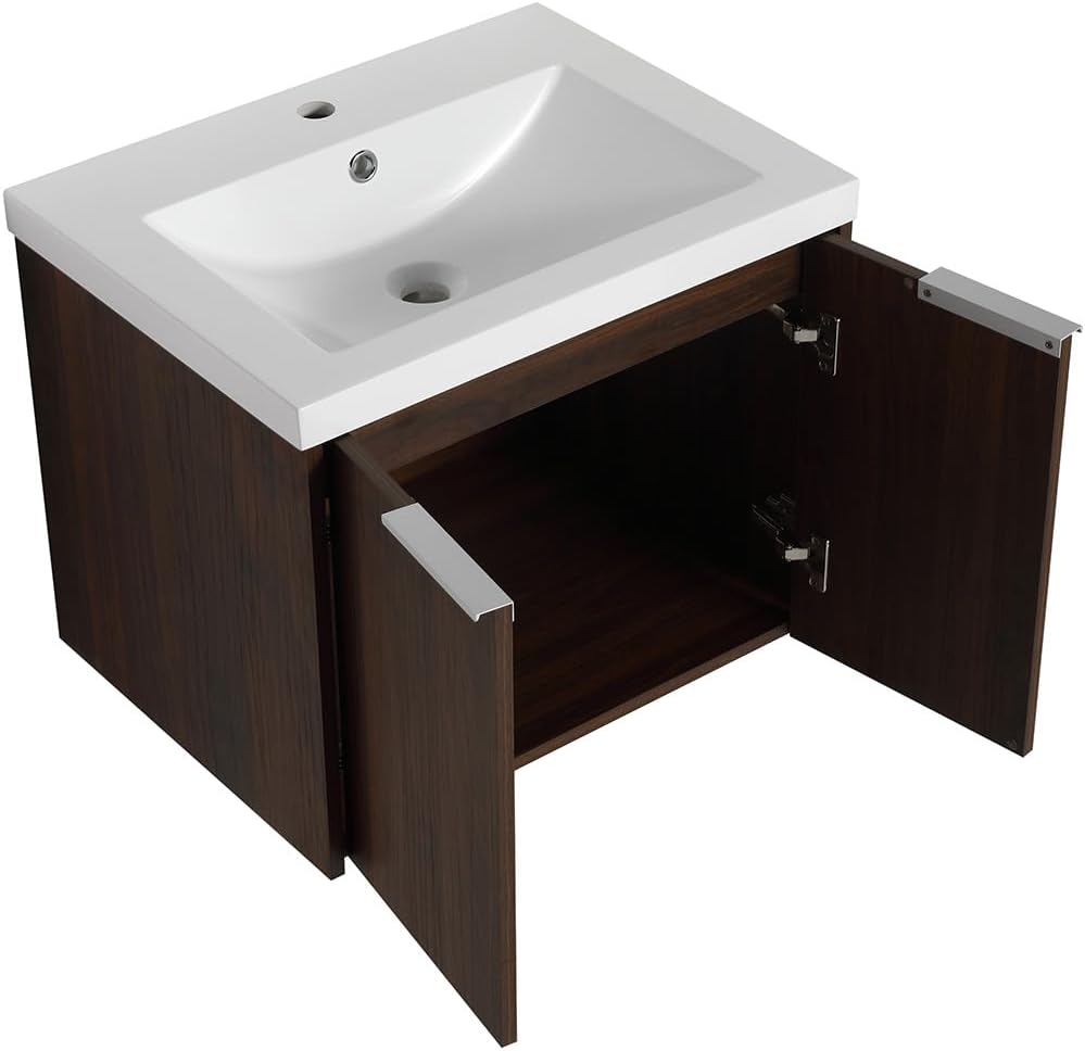 Anwick 24" Bathroom Vanity with Sink Combo, Small Floating Vanity Cabinet with Soft Close Doors for Small Space,Wall Mounted (Walnut, 24 Inch)