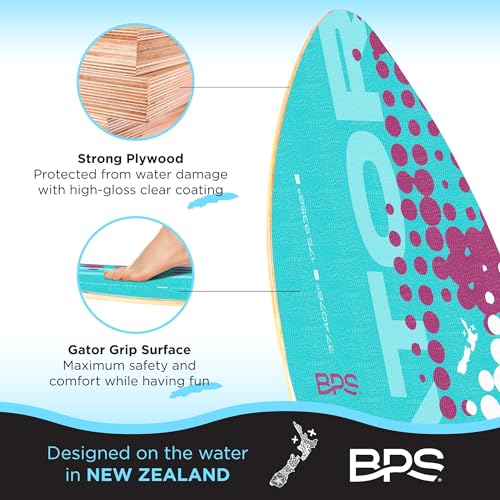 Image of BPS 'Gator' 35 inch Skim Board - Epoxy Coated Wood Skimboard with Traction Pad - No Wax Needed - Skimboard for Kids and Adults (Fluorescent Blue)