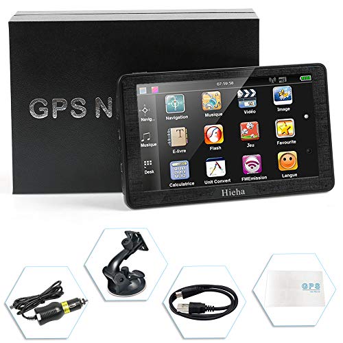 Hieha 7 Inches Navigation System for Car Truck RV Vehicles with Pre-Loaded Latest US/CA/MX Maps, 8GB 256Mb Touch Screen GPS Navigation Device with Car Bracket Holder, Lifetime Free Map Updates
