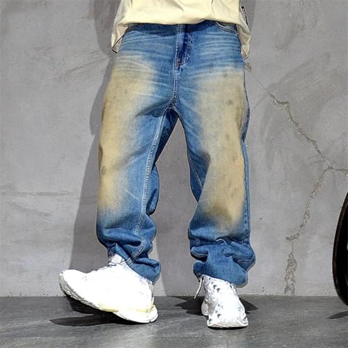 Men’S Vintage High Street Baggy Straight Denim Skateboard Pants Slim Fit Button Fly Distressed Full Length Casual Jeans2