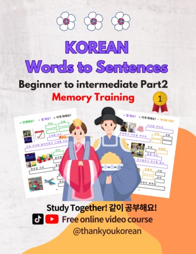 Korean Words to Sentences: Beginner to Intermediate Part 2, Memory Training Study Together, Study...