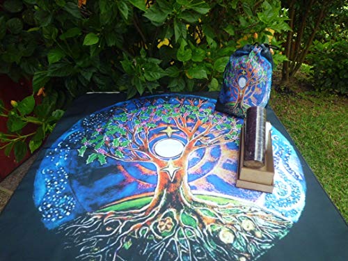 TOALHA ESOTÉRICA ARVORE DA VIDA WICCA BRUXA BOA TAROT VELA 7 DIAS PRETA PARA CONSAGRAÇÃO CX MDF