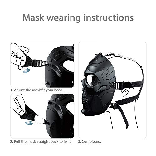 VILONG M10 Airsoft Tactical Protective Mask, Toxic Gas Mask Safety Eye Protection Skull Dummy Game Mask with Dual Filter Fans Adjustable Strap for BB Gun CS Cosplay (Black)