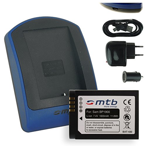 Batterie + Chargeur (USB/Auto/Secteur) BP1900 pour Samsung Smart Camera NX1 NX-1 (7.4V - 1600mAh - mit INFOCHIP)