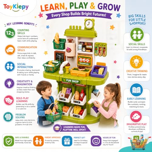 Image of 47PCS Kids Supermarket Playset with Cash Register & Grocery Accessories Toy