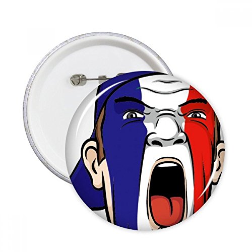 Maquillage visage drapeau France et pins ronds pour supporter de match et fête nationale