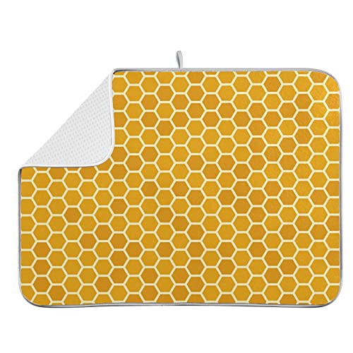 Yellow Dish Drying Mat Honeycomb Dish Mat Drying Kitchen Mat Large 18x24 Inch Microfiber Drying Pad Bottles Dish Drainer Mats Absorbent Reversible Sink Mats