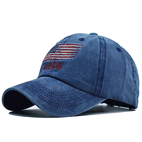 Sdeoh American Flag Baseball Cap For Men Women Embroidered Usa Flag Hat Adjustable Patriotic Hat Navy Blue #TOP1