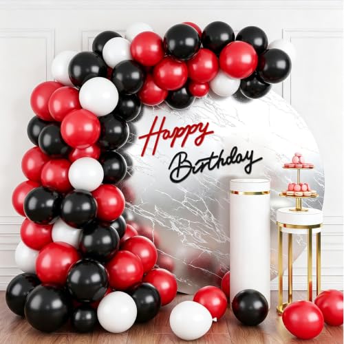 Image of TONIFUL Happy Birthday Sign for Backdrop - Black Red Felt Banner - Includes Dot Glue - Perfect for Birthday Party Backdrop,Wall Decr,Balloon Arch,Photo Background