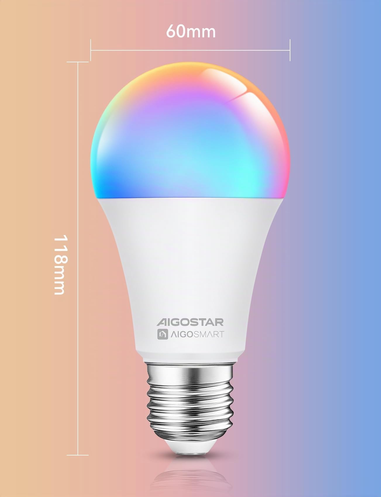 Aigostar Mesh- Bombilla inteligente Bluetooth Mesh, A60. 2700K-6500K y RGB regulable, E27, 12W, 1150 LM. Bombilla LED inteligente compatible con Alexa y Google Home. Incluye mando a distancia. 2Uds