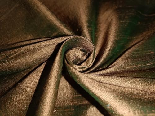 Tissu Dupioni 100% pure soie Doré X Vert 137,2 cm de large avec slubs MM51