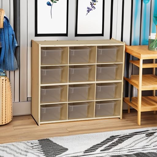 Contender 12 Compartment Storage Unit with Translucent Bins, Cubbies with Daycare Shelves for Kids, Hardwood Cubby Organizer for Classroom, Cube Locker Shelf for Organizing Toys, Art Supplies - Image 2
