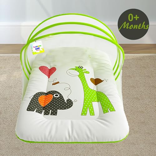 Image of Toddylon Baby Bedding Set New Born Baby Bed | Bed | Mattress | Mosquito Net | Insect Protector | Infants Carry Bed | Gadda Set (0-6 Months) Green