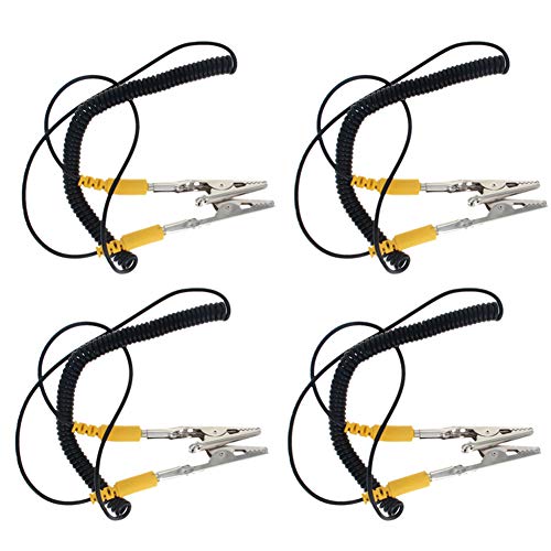Image of Othmro 4pcs Length 1.8m /5.91ft Dia 2mm PDJ Anti-Static Grounding Wire Cable Coiled Cord with Double Alligator Clip Black