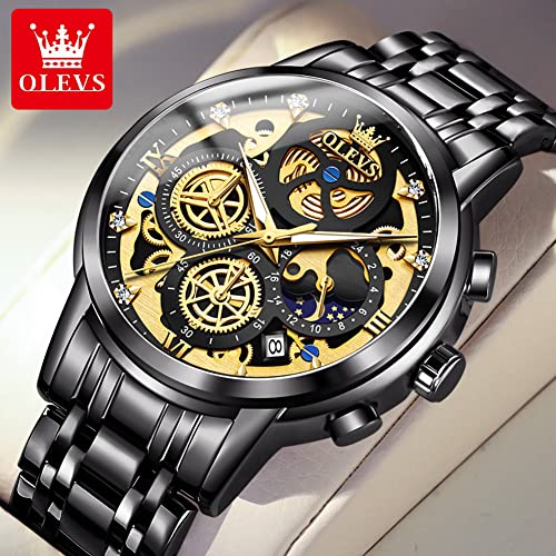 Image of OLEVS Watch Men Stainless Steel Watches Luxury Chronograph Men Wrist Watch | Multifunction,Diamond, Date, Business, Classic,Dress Watch for Men, Gift for Men, reloj de Hombre