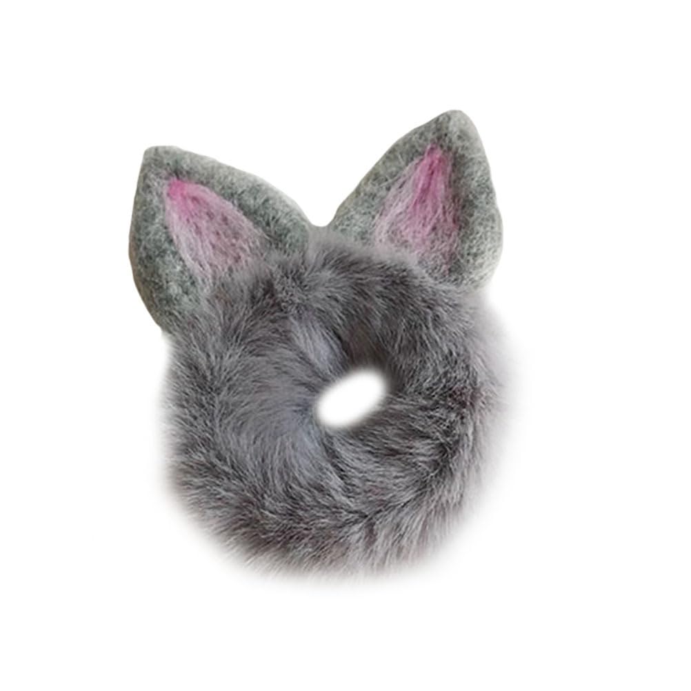 Beavorty Rabbit Ears Hair Rings Animal Ponytail Holder Soft Plush Hair Ties Elastic Rope for Girls Party Performance 4.72X3.15X0.79In