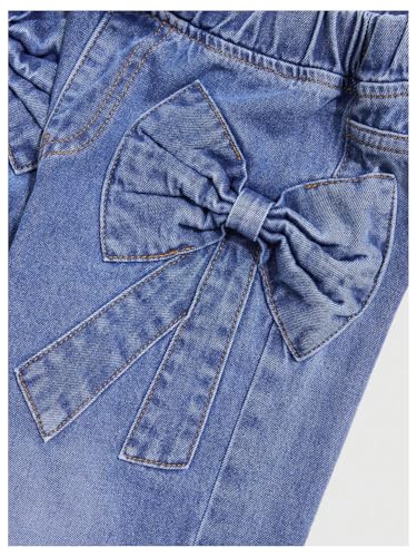 Girl's Baggy Jeans Cute Casual Bowknot Elastic Waist Straight Leg Denim Pants Trousers4