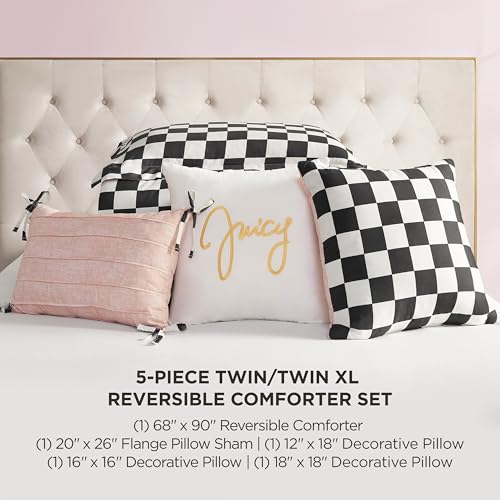 Image of Juicy Couture Reversible Checkerboard Comforter Set 5-Piece Twin /Twin XL Set, Black /White
