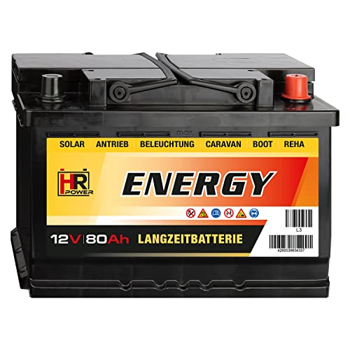 HR-ENERGY Batterie 12V 80Ah | High-Performance Langzeitbatterie für Solar Caravan Boot Hobby & Freizeit