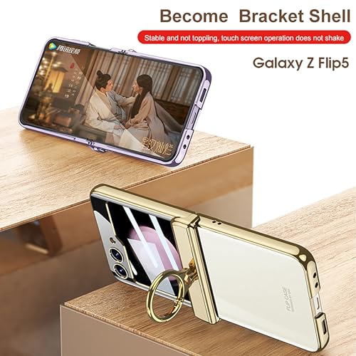 Image of BOUNCEBACK Slim Electroplated Transparent Hinge Ring Case /Cover for Samsung Galaxy Z Flip5 / Case Cover for Z Flip 5 - (Clear Black | Polycarbonate)