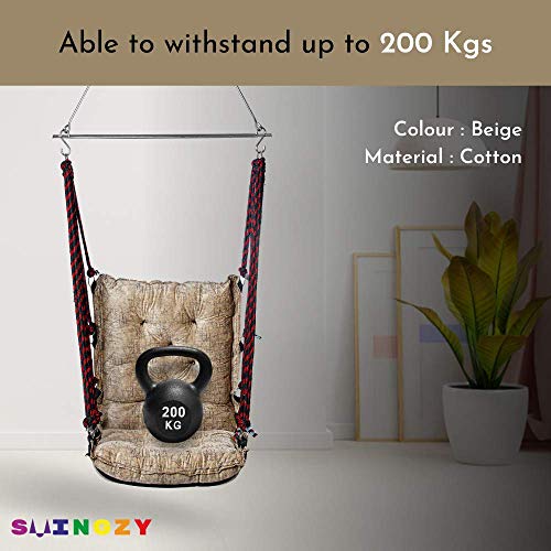 Image of SWINGZY Cotton Make In India, Single Seater Soft Leather Velvet Hanging Swing For Adults,Swing For Indoor /Outdoor, Home, Balcony & Garden, 200 Kgs Weight Capacity (Beige,Free Hanging Accessories)