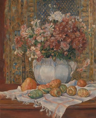 ARToPHIIU Pared Arte Cuadro Artistica Imagen Lienzo Famosa Pintura Reproducción Naturaleza muerta con flores y tunas de Pierre Auguste Renoir para Decoración de Paredes 60x90cm