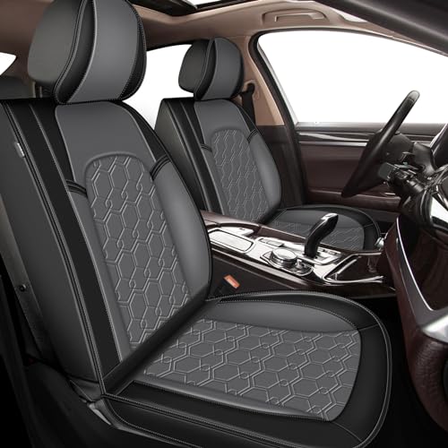 JIAMAOXIN Seat Covers for Ford Edge 2007-2024, 5 Seat Full Set Faux Leather Car Seat Covers Cushion Black & Grey