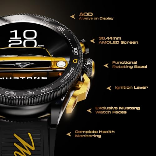 Image of GOBOULT Mustang Stallion Smart Watch 1.43'' AMOLED Display, Rotating Bezel, BT Calling, 200+Watchfaces, 700 Nits Brightness, AI Voice Assistant, SpO2 Monitoring (Nitro Black)