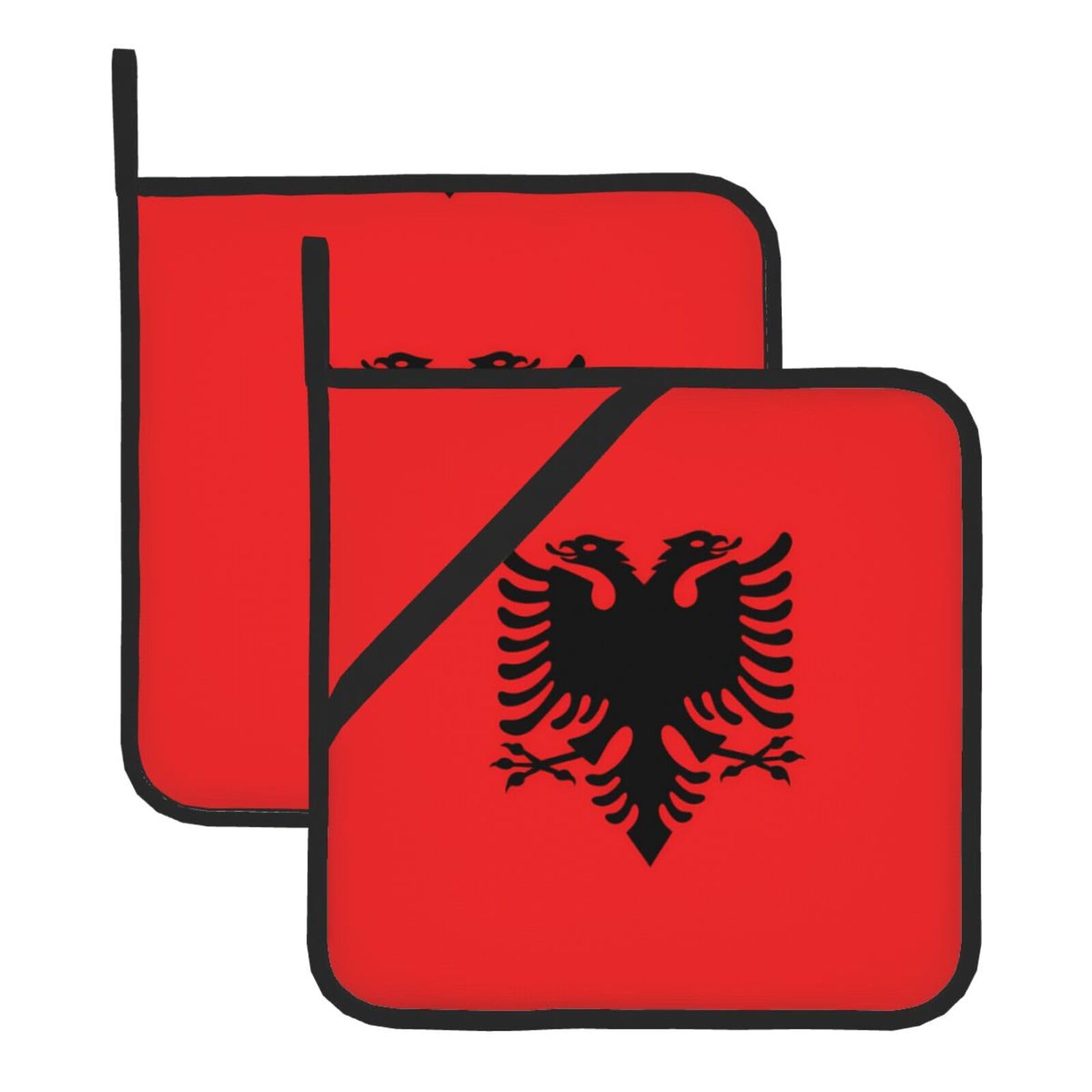 HJFCZH Albanian flag Prints Square Hot Pads for Kitchen Counter - Waterproof Pot Holders, Durable Heat Resistant Throw Layers for Serving, Oven & BBQ - 2 Pack