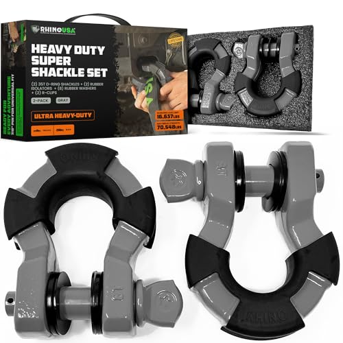 Image of Rhino USA Super D Ring Shackles (2-Pack) - 70,548lb Break Strength - Heavy Duty 3 /4 inch Clevis Shackle with 7 /8 Pin for Towing & Off-Road Use - Pairs with Tow Strap for Vehicle Recovery (Gray)